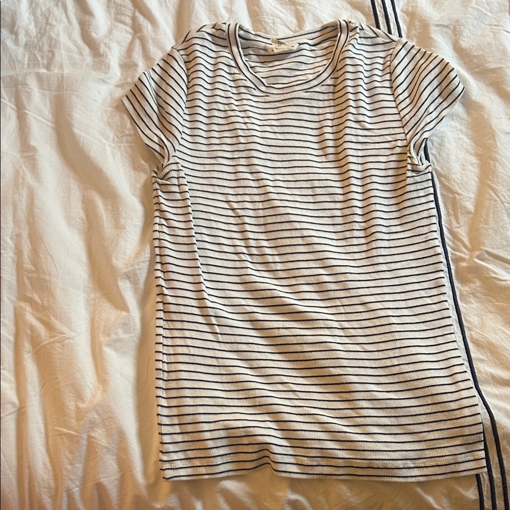 Club Monaco Striped Short Sleeve Tee - White w/ Black Stripes
